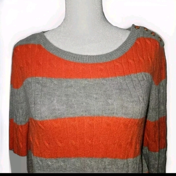 Talbots Lambswool/Nylon Orange & Gray Cable Knit Pullover Sweater Size L - Picture 2 of 8
